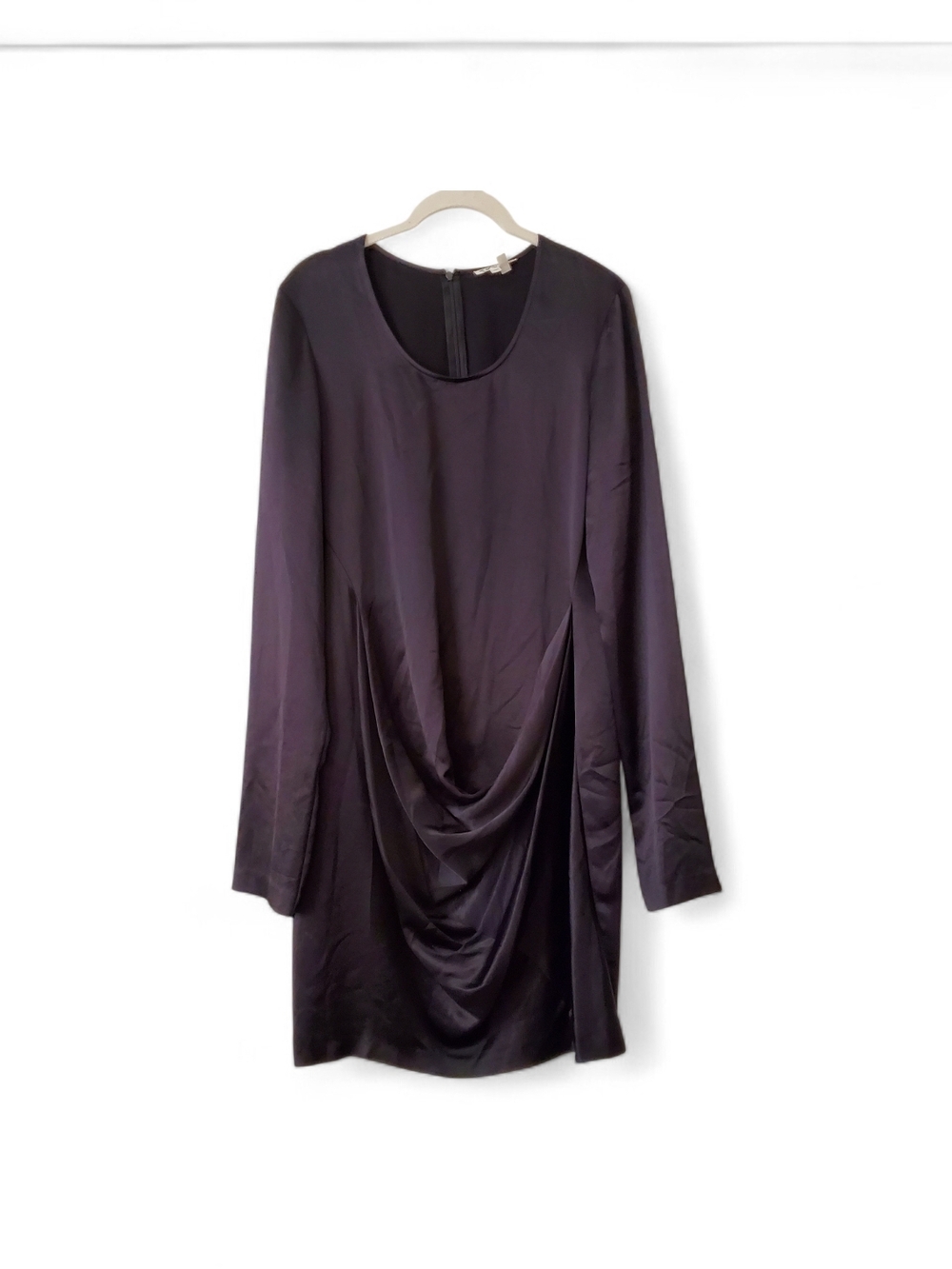 Helmut Lang Black Long Sleeve Draped Satin Dress